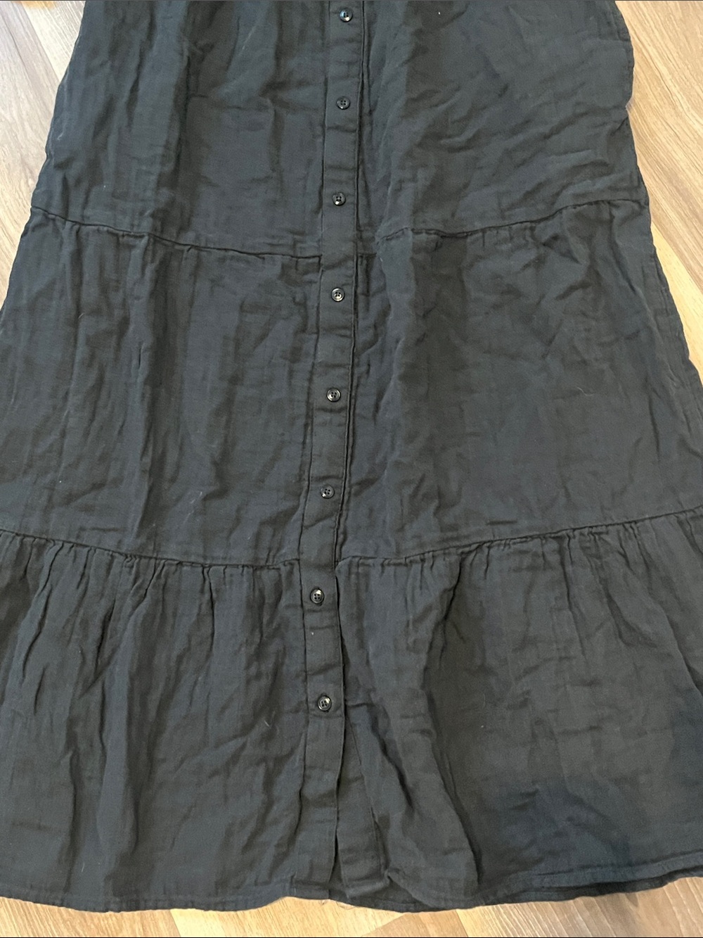 Womens PACT 100% Cotton Black Button-Front Tiered Dress - Picture 6 of 8